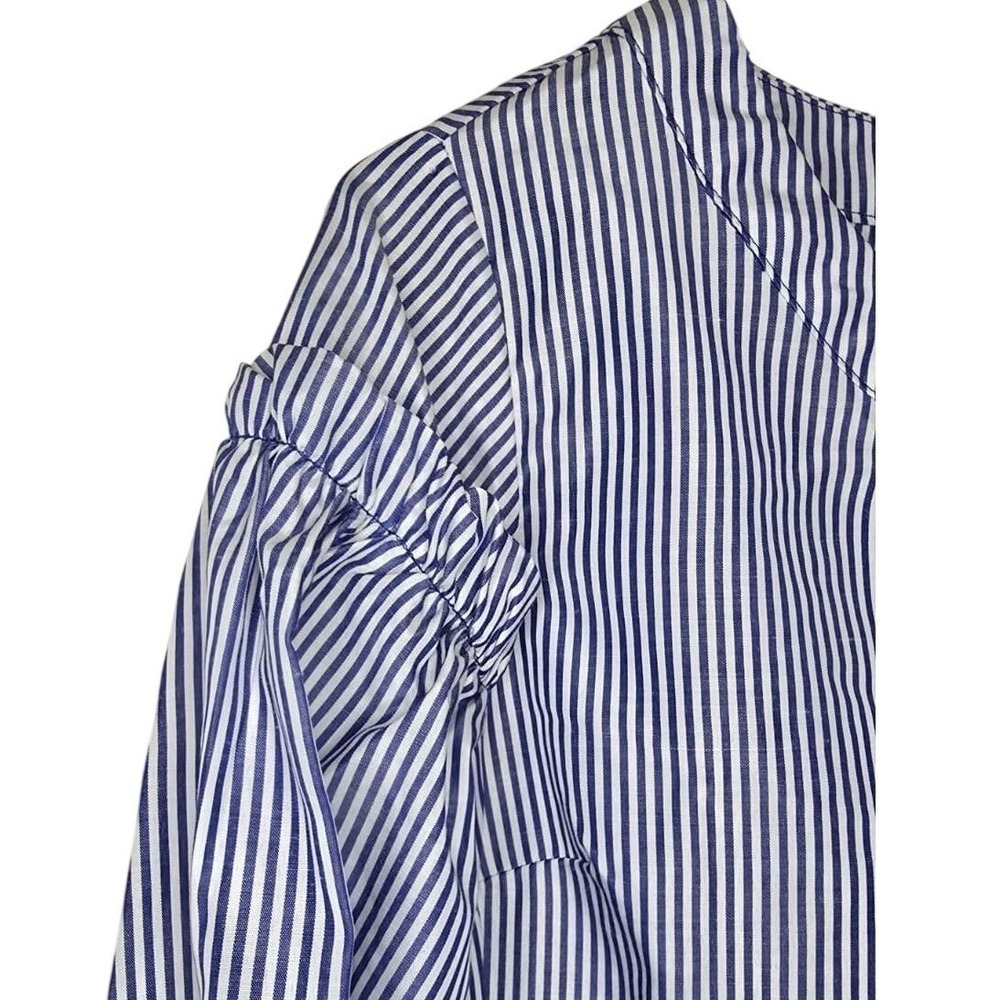 Sienna Sky Women's Blue White Striped Puff Shoulder Pearl Back Button Top Size M - Picture 5 of 9